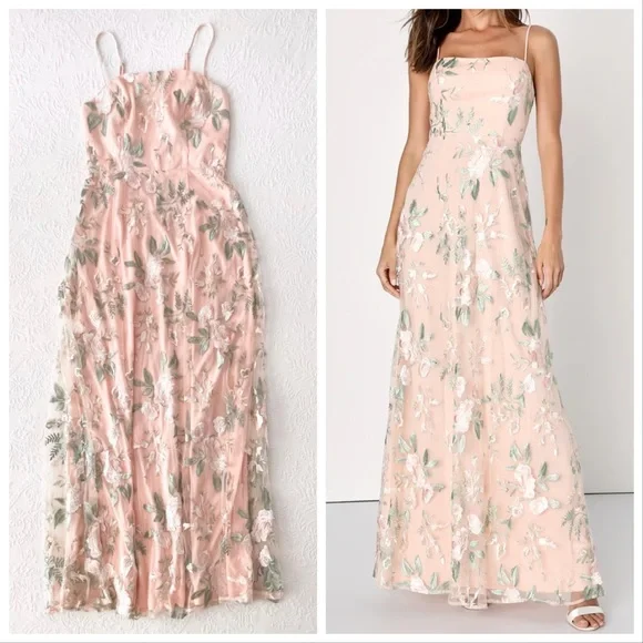 Lulus | Dresses | Nwot Lulus Budding Blossoms Blush Pink Floral Embroidered  Aline Maxi Dress | Poshmark